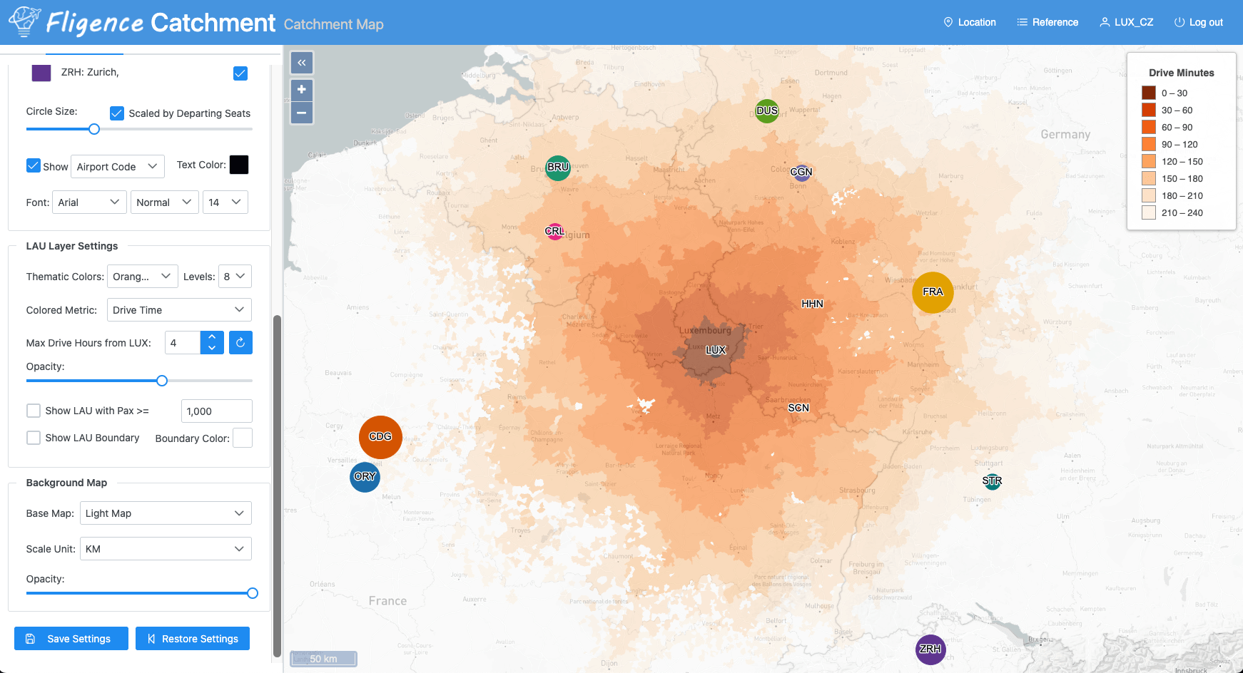 Catchment by Driving Time