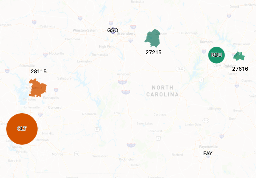 RDU ZIP codes